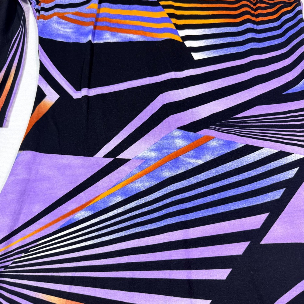 Cache Sheath Dress Large Purple Orange Black Geometric Sunburst 3/4 Sleeve Midi - Picture 9 of 11